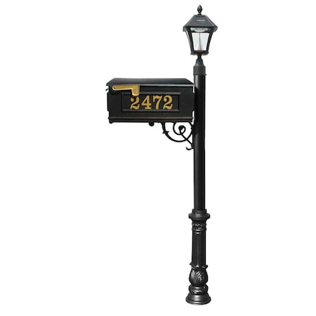 Qualarc Mailbox, Post, black color, w/Vinyl numbers on mailbox LMCV-700-SL-BL